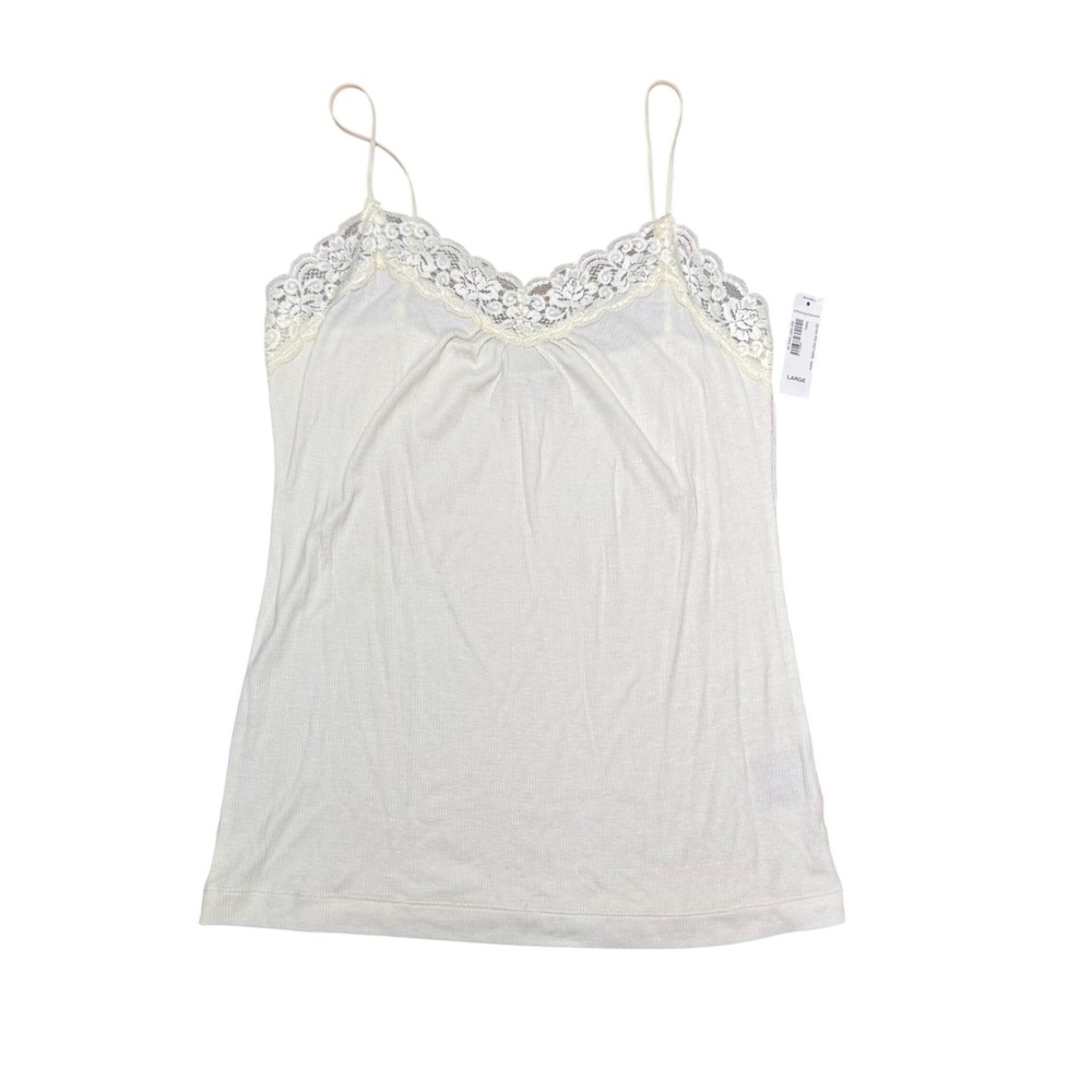 Worthington Lace Trim Cami Tank Top Cream Women's Size Large NWT Y2K - Picture 3 of 7